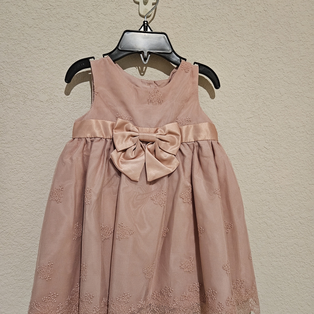 Charming Blush Kids Dress with Satin Bow